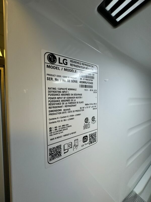 : LG New LRSVS2706S/01- 27 Cu. Ft. Side-by-Side Refrigerator