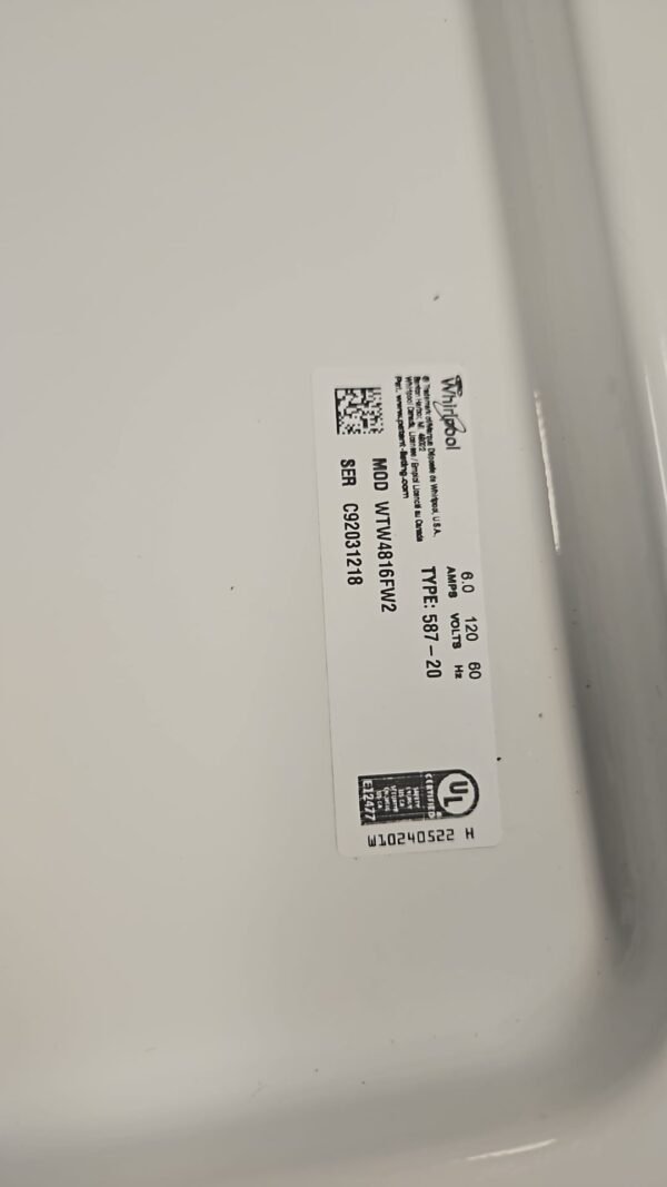 Whirlpool WTW4816FW2 Used 28 Inch 3.5 cu. ft. Top Load Washer- White - Image 3