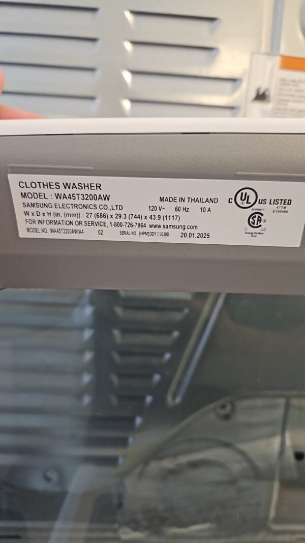 Samsung WA45T3200AW New 27 Inch 4.5 Cu. Ft. Top Load Washer- White - Image 4