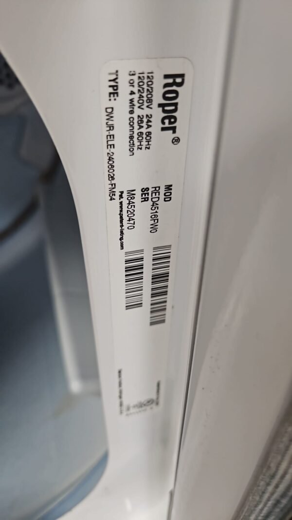 Roper RED4516FW0 Used 6.5 cu. ft. Electric Dryer with Auto Dry- White - Image 3