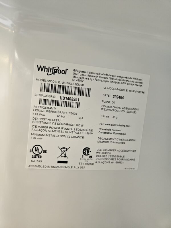 Whirlpool WSZ57L18DM08 30 Inch Freestanding Upright Freezer- Stainless Steel - Image 5
