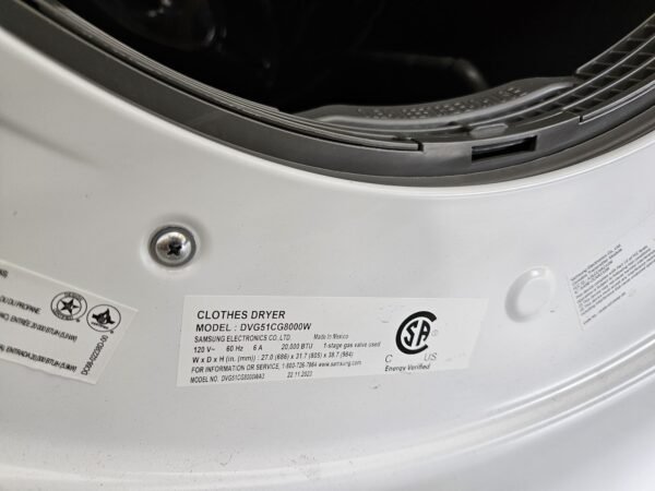 Samsung DVG51CG8000W 27 Inch 7.5 cu ft Smart Gas Dryer- White - Image 4
