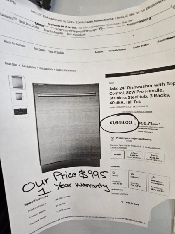 Asko 40 Series DB1664PHXXLS New 24" Fully Integrated Dishwasher- Stainless Steel - Image 4