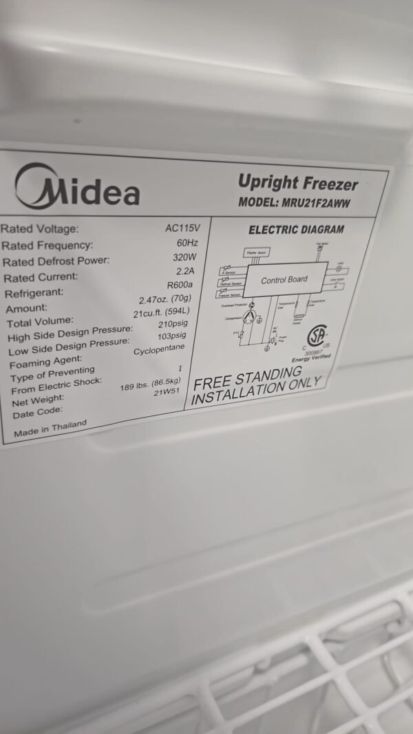 Midea MRU21F2AWW Used 21 cu. ft. Convertible Upright Freezer/Fridge- White - Image 3