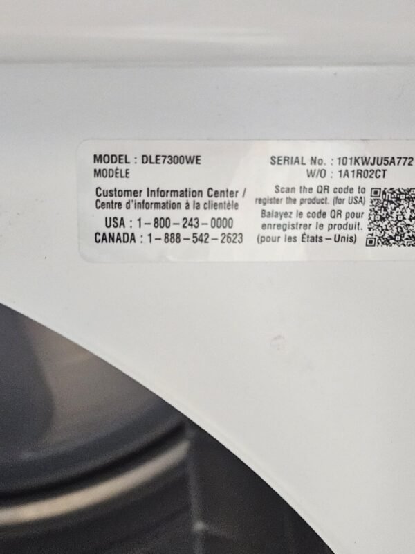 LG DLE7300WE Used 27 Inch 7.3 Cu. Ft Electric Smart Dryer- White - Image 4