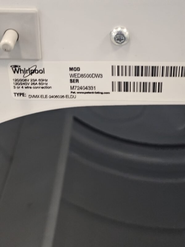 Whirlpool WED8500DW3 Used Large-Capacity Electric Dryer with Sensor Dry - Image 3
