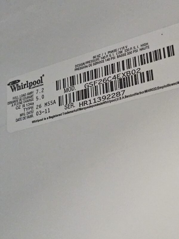 Whirlpool Gold GSF26C4EXB 26.4 cu. ft. Side by Side Refrigerator - Image 4