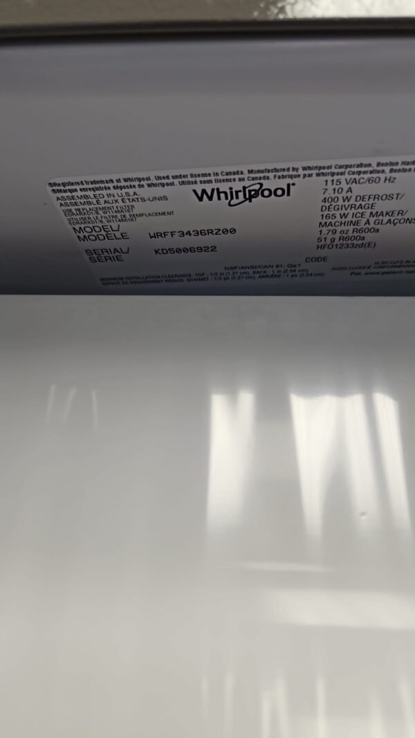 Whirlpool WRFF3436RZ New 36 Inch French Door Refrigerator- Stainless Steel - Image 9