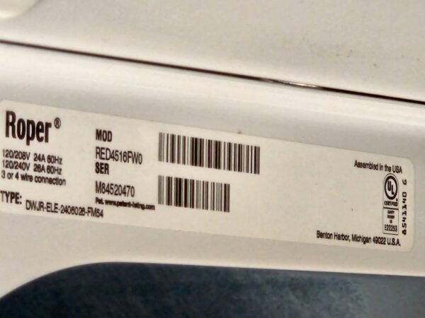 Roper RED4516FW Used 6.5 cu. ft. Front Load Electric Dryer - Image 4