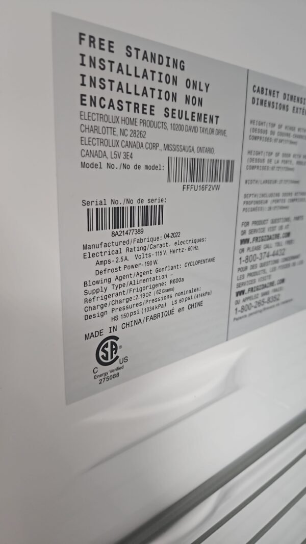 Frigidaire FFFU16F2VW 28 Inch Freestanding Upright Freezer - Image 4