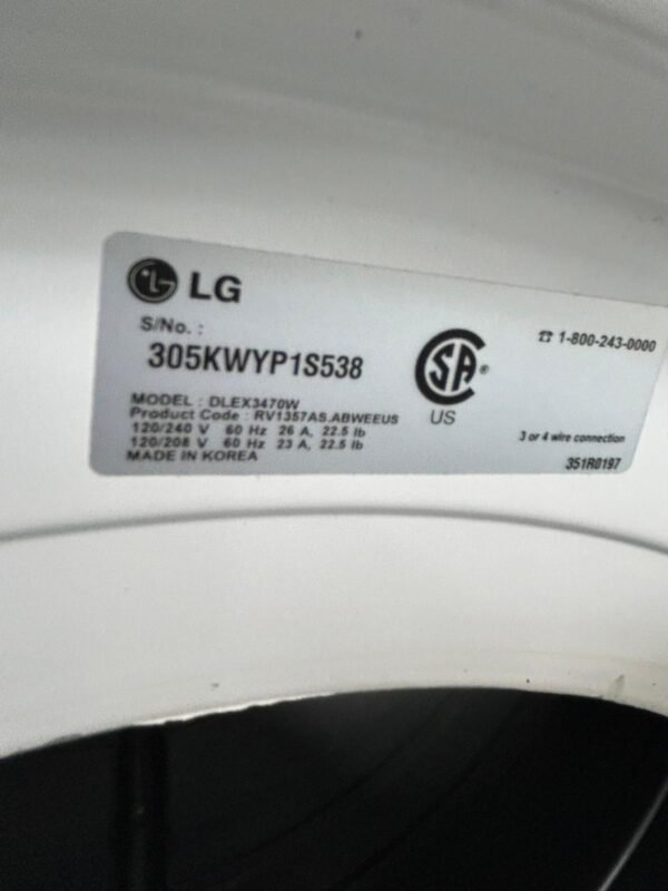 LG WM3470HWA-DLEX3470W Used Steam Washer & Sensor Dryer Set- White - Image 6