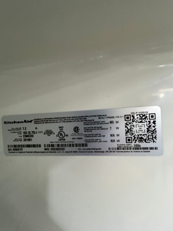 KitchenAid KRSC503ESS01 Counter Depth Side-by-Side Fridge - Image 3